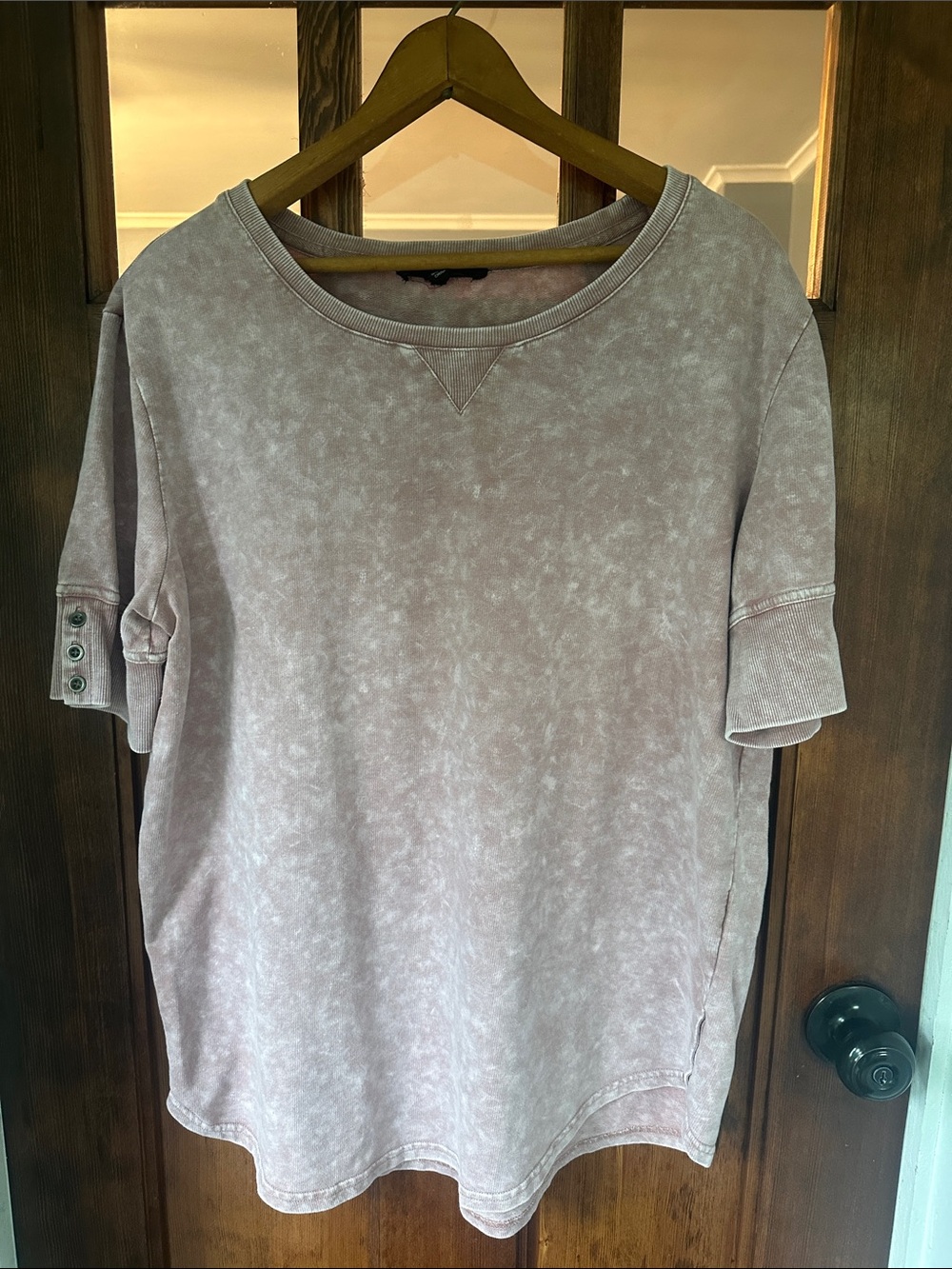 Jane + Delancey Pink Mineral Wash Button Cuff Short Sleeve Top French Terry XL